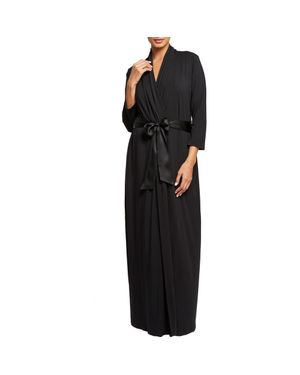Fleur't Satin Tie Stretch Knit Robe - Black