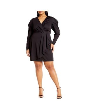 City Chic Hayley Long Sleeve Faux Wrap Minidress - Black