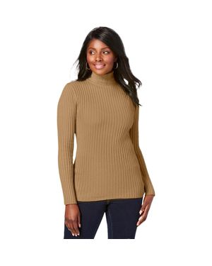 Jessica London Ribbed Cotton Turtleneck Sweater - Brown