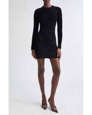 Ferragamo Long Sleeve Chenille Shift Dress - Black