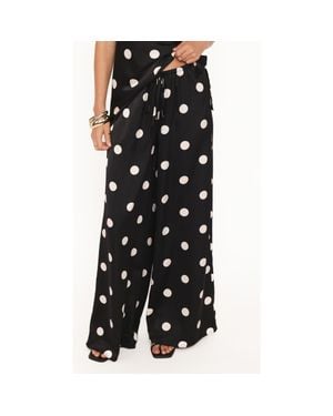 Petal & Pup Belinda Polka Dot Wide Leg Drawstring Pants - Black