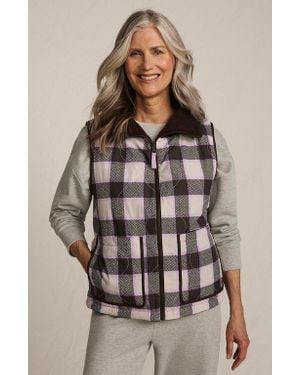 Lands' End High Pile Fleece Reversible Mixed Media Vest - Brown