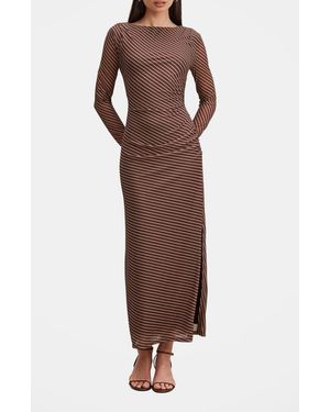 EVER NEW Ariel Long Sleeve Stripe Maxi Dress - Brown