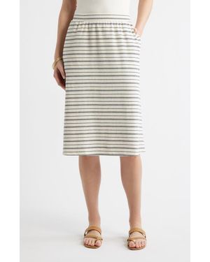 Caslon Stripe Cotton Blend Knit A-Line Midi Skirt - Multicolor