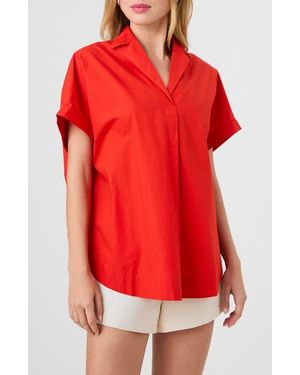 French Connection Cotton Poplin Popover Top - Red