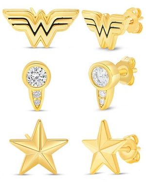 Dc Comics Wonder Stud Earrings Set, 3 Pairs - Metallic