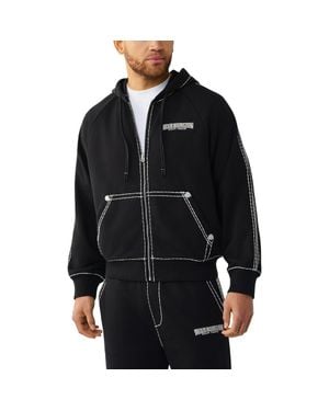 TRUE RELIGION Super T Boxy Zip-Up Hoodie - Black