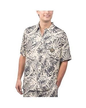 Margaritaville Tan New Orleans Saints Sand Washed Monstera Print Party Button-Up Shirt - Gray