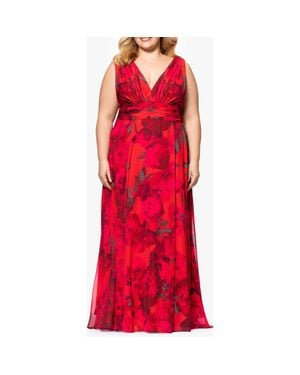 Betsy & Adam Floral A-Line Gown - Red