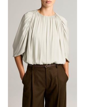 Vince Stretch-Silk Cape-Sleeve Bubble Blouse - Natural