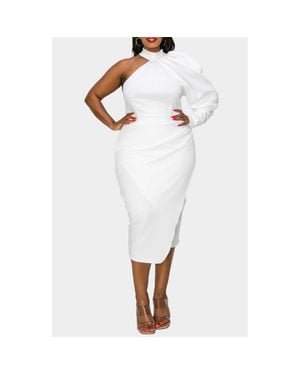 L I V D Gigi One-Shoulder Long Sleeve Midi Dress - White