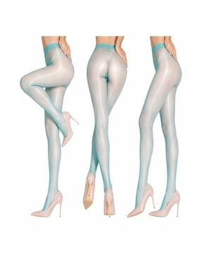 LECHERY 3-Pack Semi Sheer Glossy Shiny Pantyhose Tights - Blue