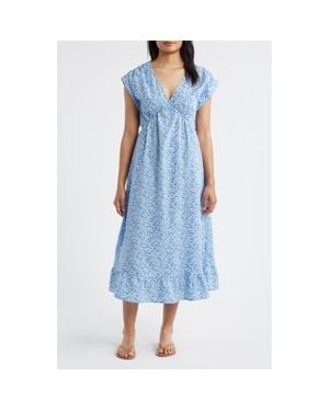 Bobeau Floral Print Midi Dress - Blue