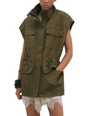Mango High Neck Pocket Cotton Vest - Green
