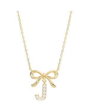 ATHRA LUXE Cubic Zirconia Bow Initial Pendant Necklace - Metallic