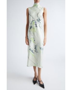 Jason Wu Watercolor Floral Bias Cut Satin Midi Dress - White