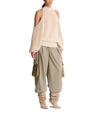 Balmain Cotton Knit Open-Shoulder Sweater - Natural