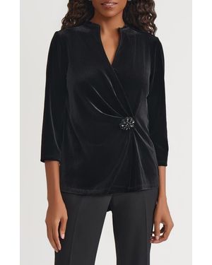 Kasper Wrap Velvet Top - Black
