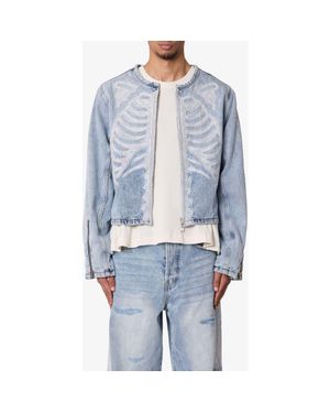 MNML Skeleton Denim Moto Jacket - Blue