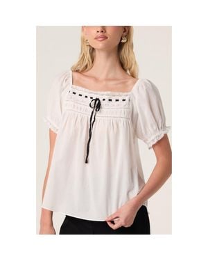 Astr Carola Puff Sleeve Cotton Top - Natural