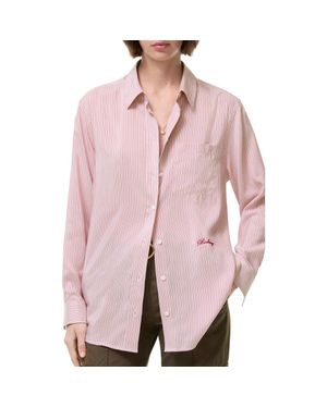 Burberry Relaxed Fit Striped Silk Shirt - Pink