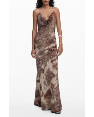 Desigual Cowl Neck Ribbed Maxi Dress - Brown