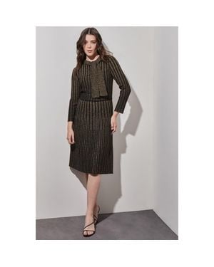 Ming Wang Knee Length A-Line Ribbed Knit Dress - Gray