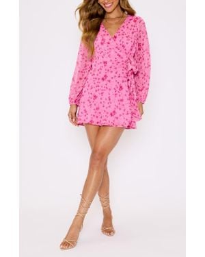 Vici Collection Lily Floral Long Sleeve Wrap Front Minidress - Pink