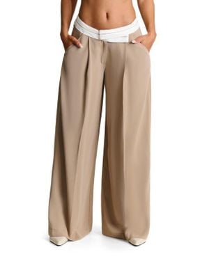 Naked Wardrobe Foldover Waist Wide Leg Pants - Natural