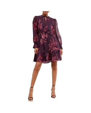 Lipsy Rose Tie Belt Long Sleeve Minidress - Purple