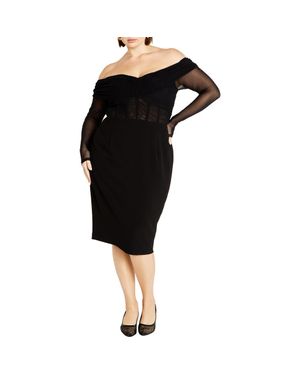 City Chic Anne Off The Shoulder Long Sleeve Corset Dress - Black