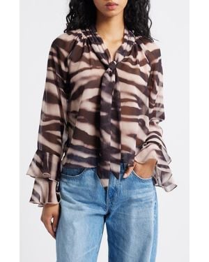 Lipsy Zebra Print Tie Neck Chiffon Top - Multicolor