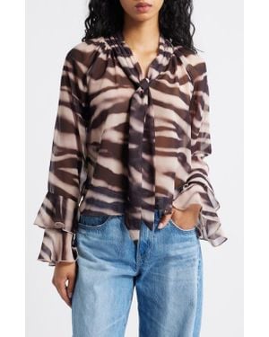 Lipsy Zebra Print Tie Neck Chiffon Top - Multicolor