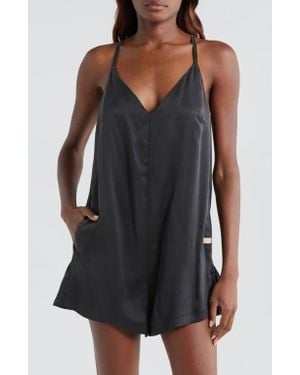 Lunya Washable Silk Pajama Romper - Black