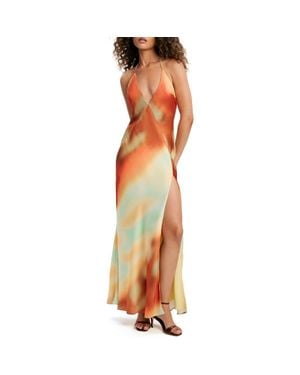 Bardot Lizbeth Abstract Sunrise Print Satin Maxi Dress - Orange