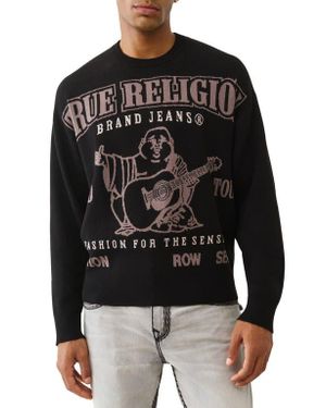 TRUE RELIGION Boxy Logo Sweater - Black