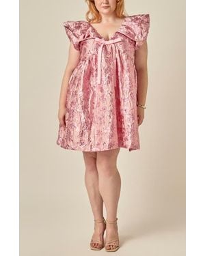 Endless Rose Floral Jacquard Babydoll Minidress - Pink