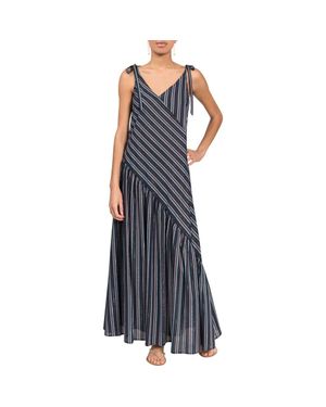 EVERYDAY RITUAL Kelsea Shimmer Stripe Cotton Cover-Up Maxi Dress - Blue