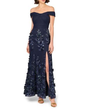 Aidan Mattox by Adrianna Papell Sequin Embellished Off The Shoulder Mermaid Gown - Blue