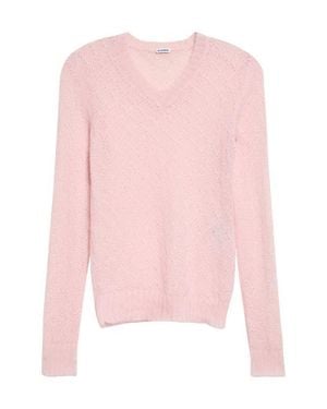 Jil Sander Slim Fit Open Stitch Mohair & Silk V-Neck Sweater - Pink