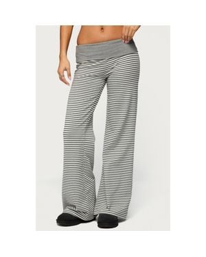 Edikted Meggy Stripe Foldover Pants - Gray