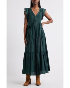 Treasure & Bond Crinkle Finish Flutter Sleeve Maxi Dress - Green