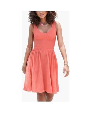 Lascana Smocked V-Neck Dress - Pink