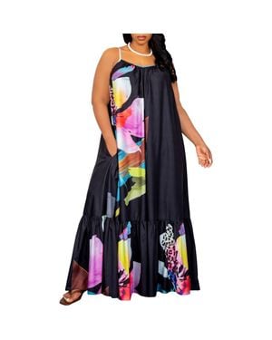 Buxom Couture Floral Print Voluminous Maxi Dress - Blue