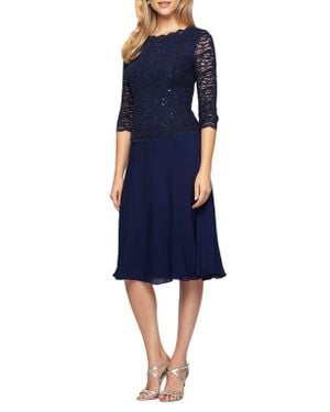 sachin and babi light blue dress Alex Evenings Stretch Taffeta Faux Wrap Midi Cocktail Dress in Blue