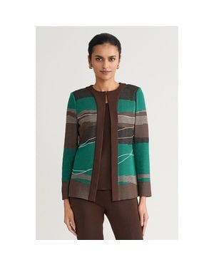 Ming Wang Heritage Embroidered Landscape Jacquard Knit Jacket - Green