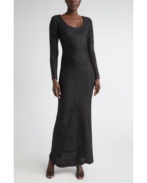 St. John Nicoline Long Sleeve Sequin Stretch Knit Gown - Black