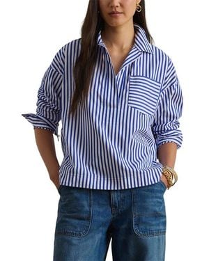Ralph Lauren Satchee Stripe Cotton Popover Blouse - Blue