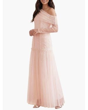 Needle & Thread Gigi Dot One-Shoulder Ruched Gown - Pink