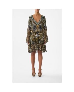 CAMILLA A-Line Gathered Panel Dress - Green